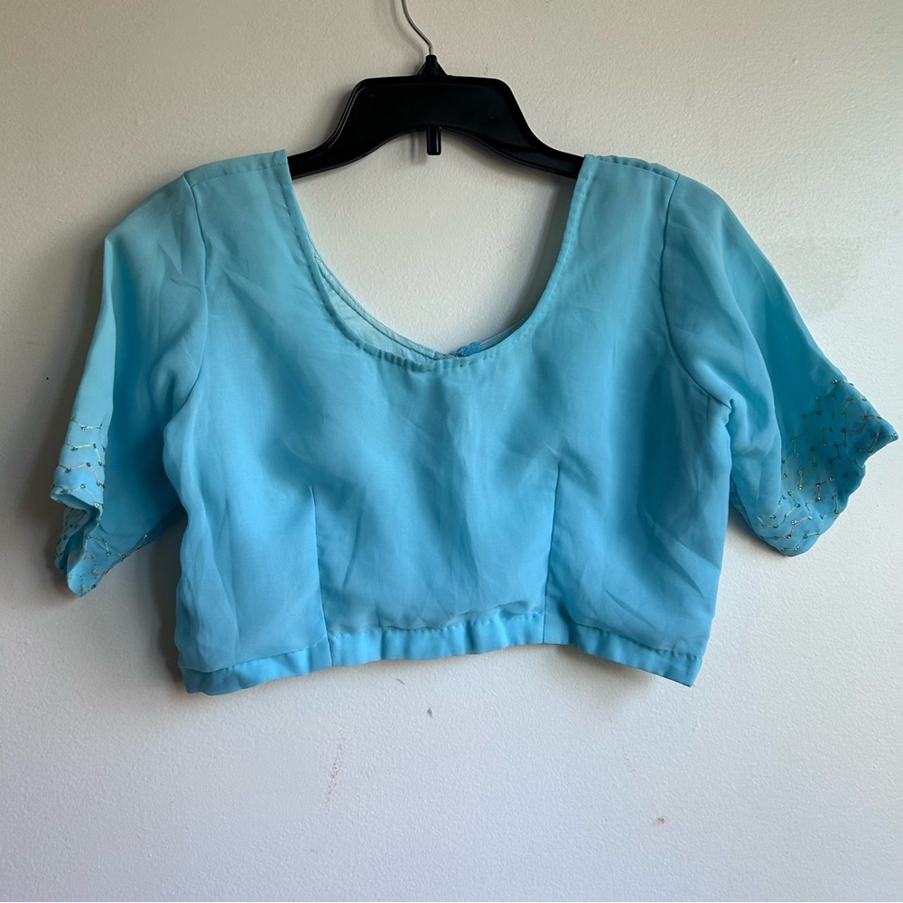 Light Blue Women's Short Sleeve Saree Top
